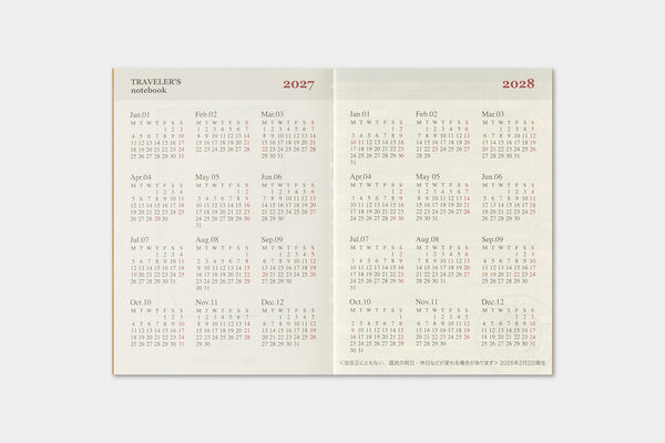 Traveler's Company Traveler's Notebook  2027 Monthly Passport Size Diary