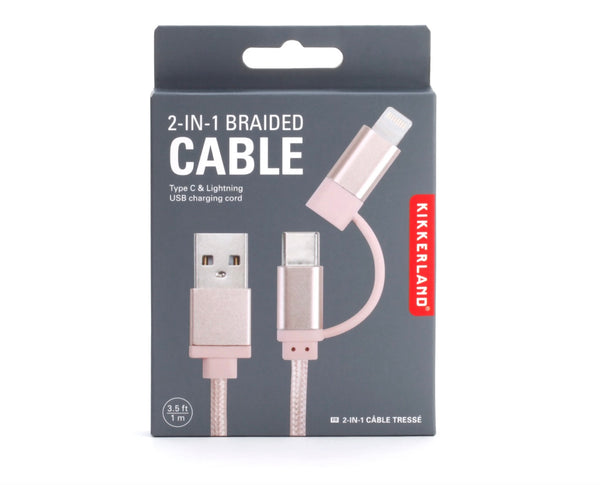 Kikkerland Pink 2-in-1 Braided Cable