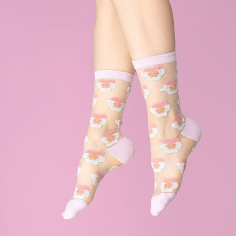 Coucou Suzette - Pink Pansy Sheer Socks - Sokker