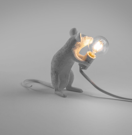 Seletti Mouse Lamp White Sitting - Lampe Mus Siddende
