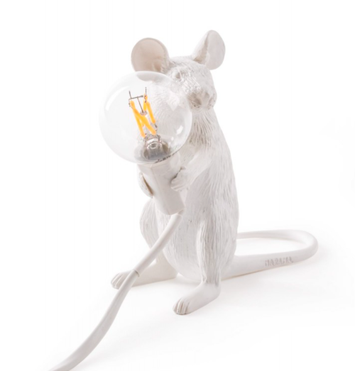 Seletti Mouse Lamp White Sitting - Lampe Mus Siddende